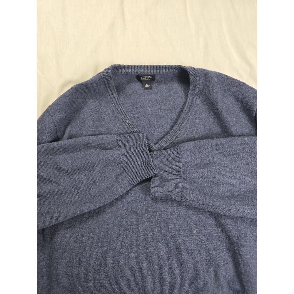 J Crew Sweater Mens Large Blue Merino Wool V Neck Knit Pullover Lightweight